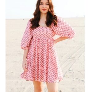 ANNA GRACE PINK SWISS CLIP BALLOON SLEEVE FAIRYCORE BABY DOLL DRESS SMALL